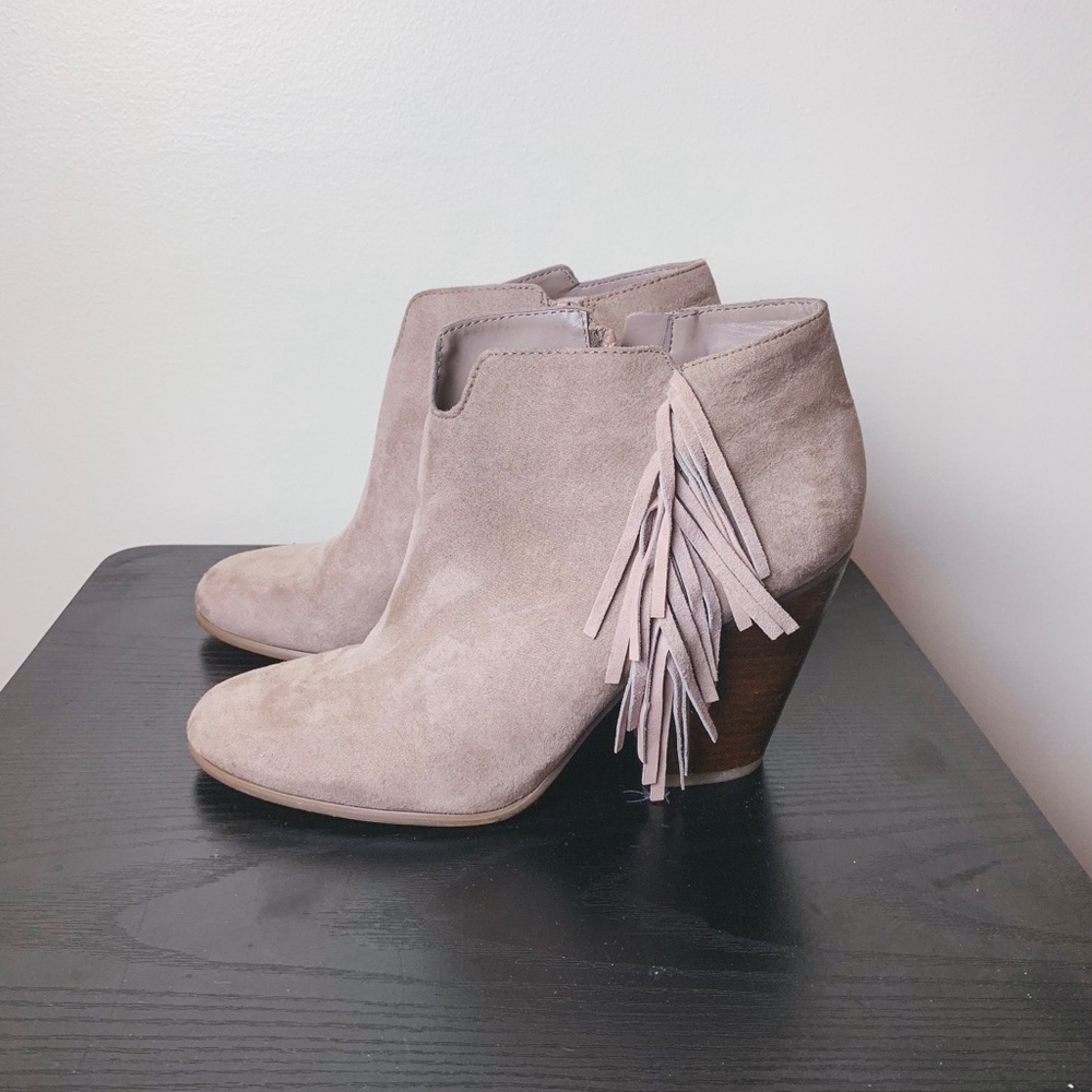 Tan ankle booties with fringe